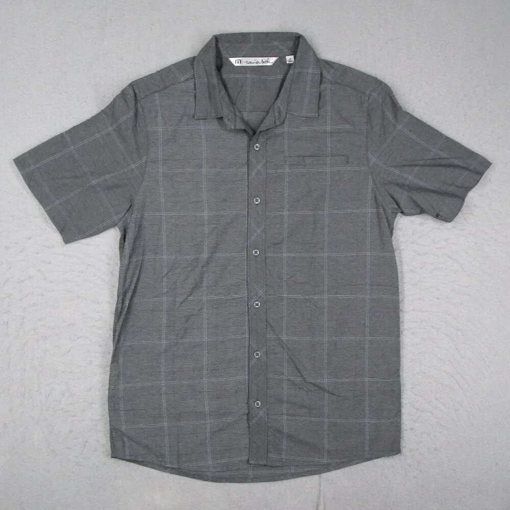 Travis Mathew Shirt Mens Medium Gray Check Short Sleeve Performance Casual Work - Picture 1 of 7